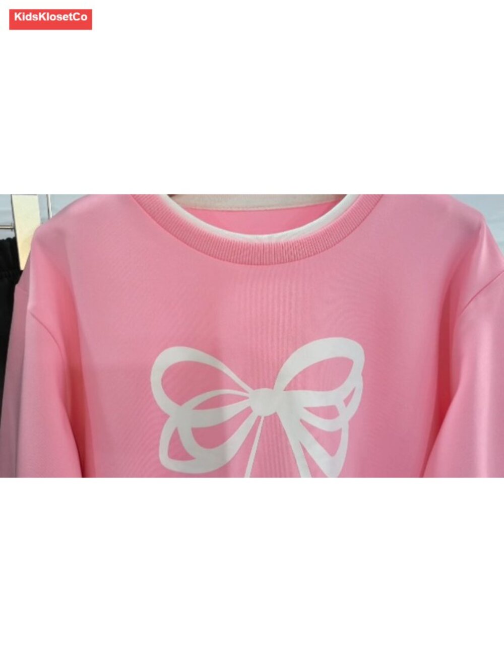 Girls Bow Print Sweatshirt & Striped Jogger Pants Outfit Set - Picture 6 of 6